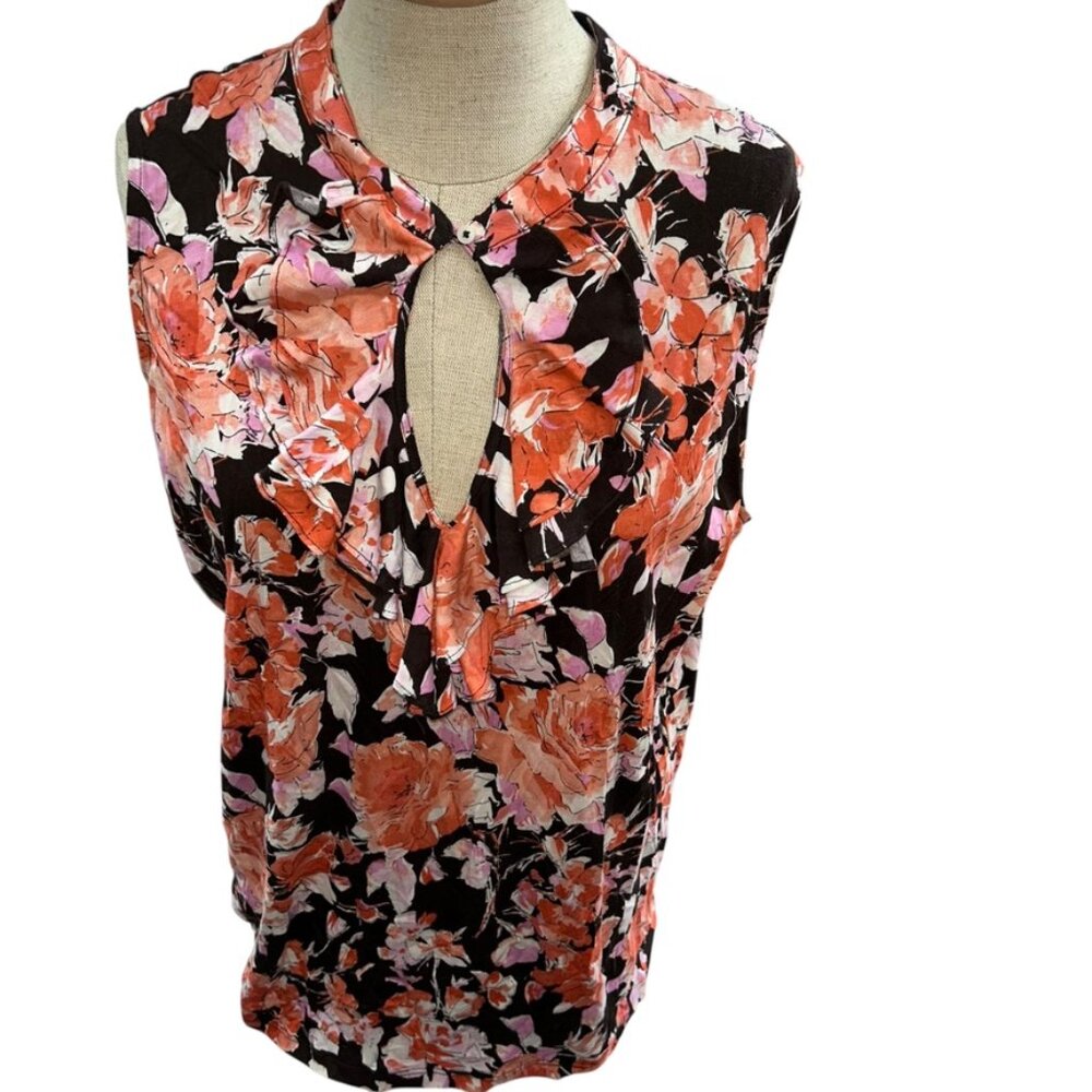 Ralph Lauren NEW NWT black orange cabbage rose print tunic top 2X PLUS